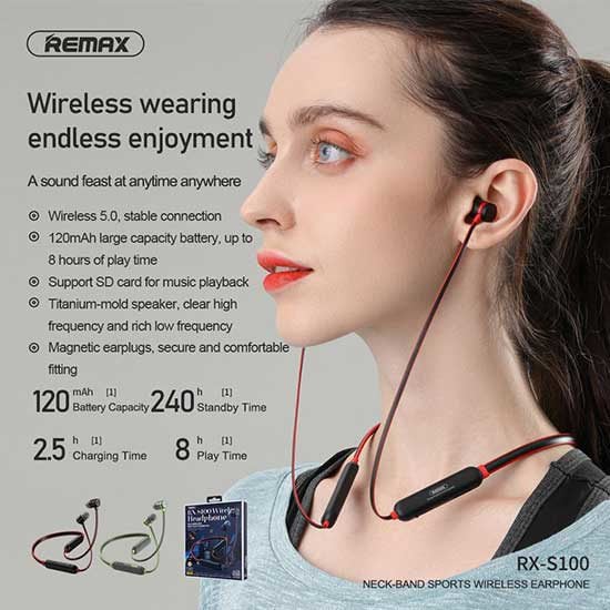 Remax Neckband Sport Wireless Earphone RX-S100 Grey product photo