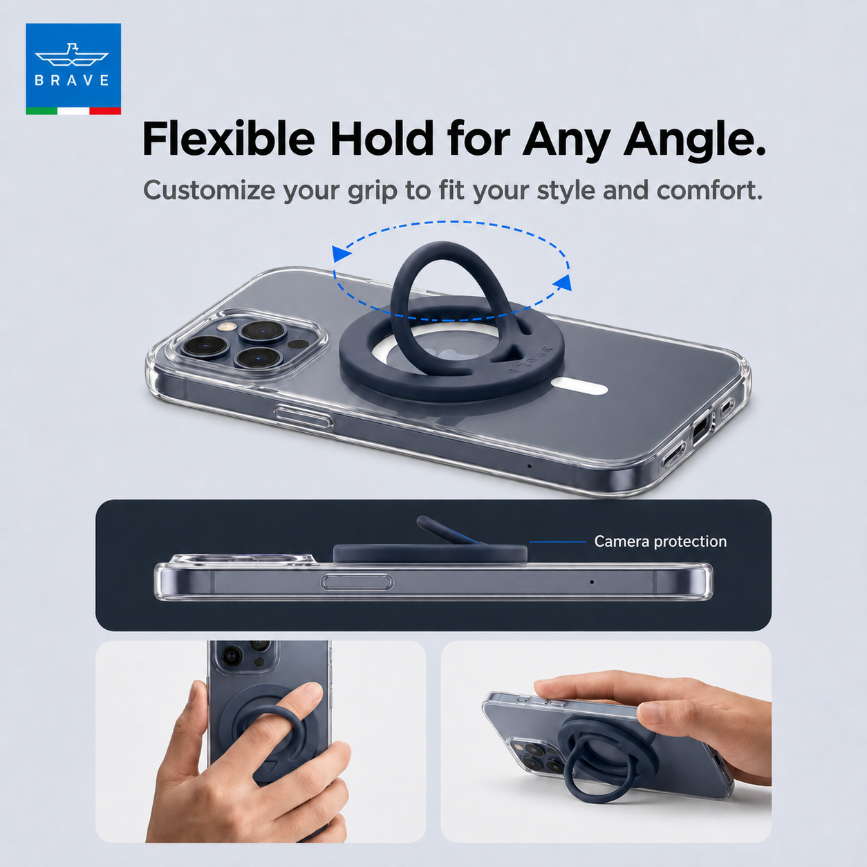 Brave GRIP Magnetic Finger Ring Holder - navy blue