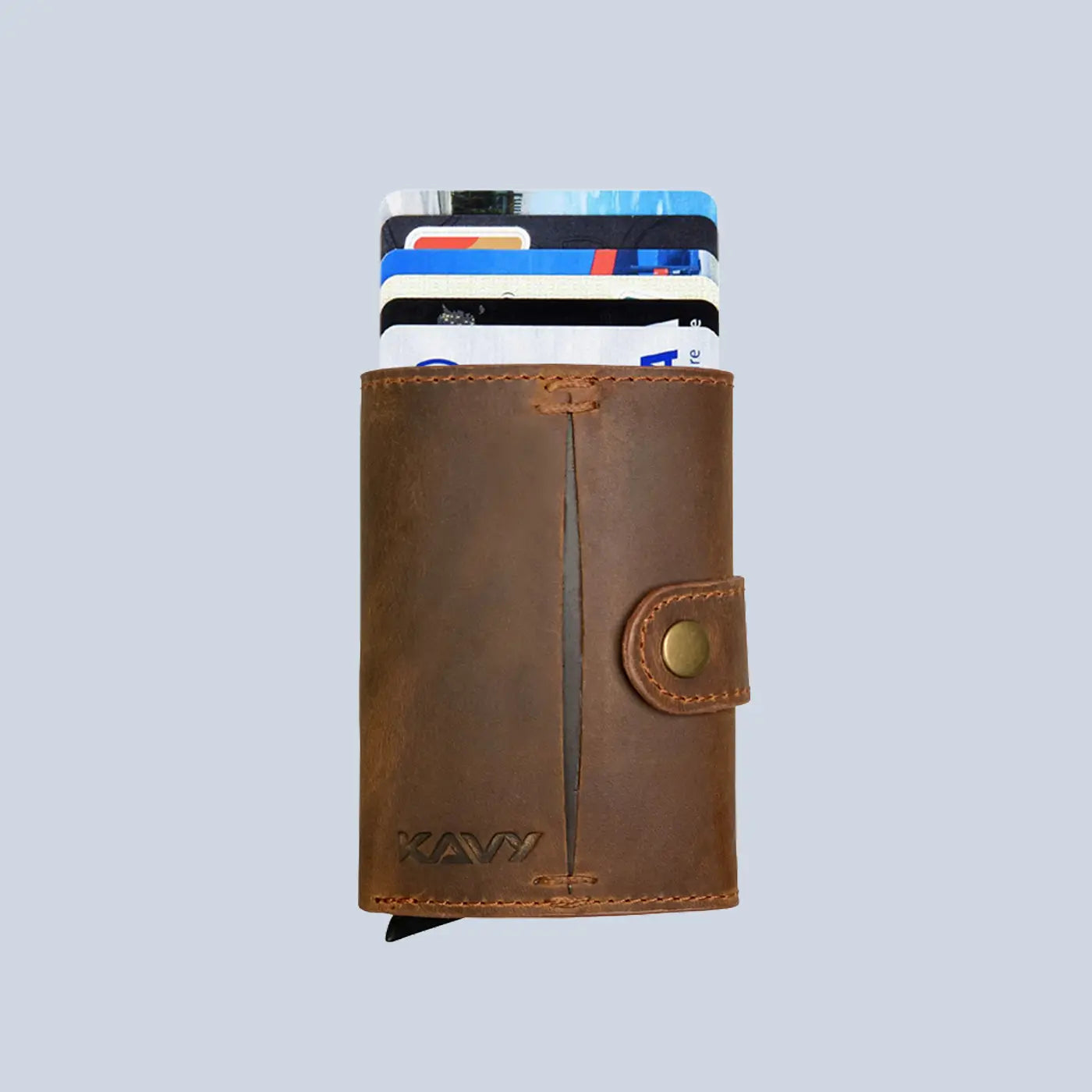 KAVY Credit Card Holder Leather Slim Wallet- Tan product photo