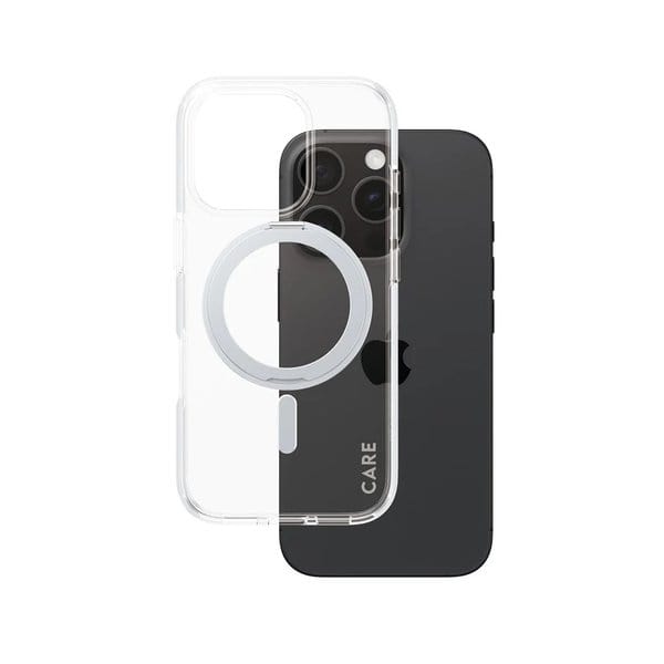 PanzerGlass iPhone 16 Pro CARE Feature Case Transparent w Silver Kickstand & product photo