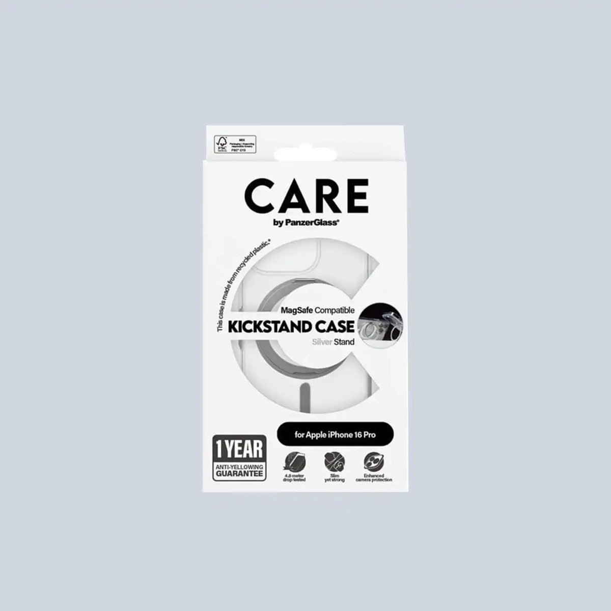 ⁦PanzerGlass iPhone 16 Pro Max CARE Feature Case⁩ شفاف مع قاعدة فضية و⁦MagSafe⁩