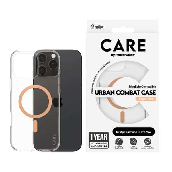 PanzerGlass iPhone 16 Pro CARE Flagship Case Transparent Urban Combat w Peachy