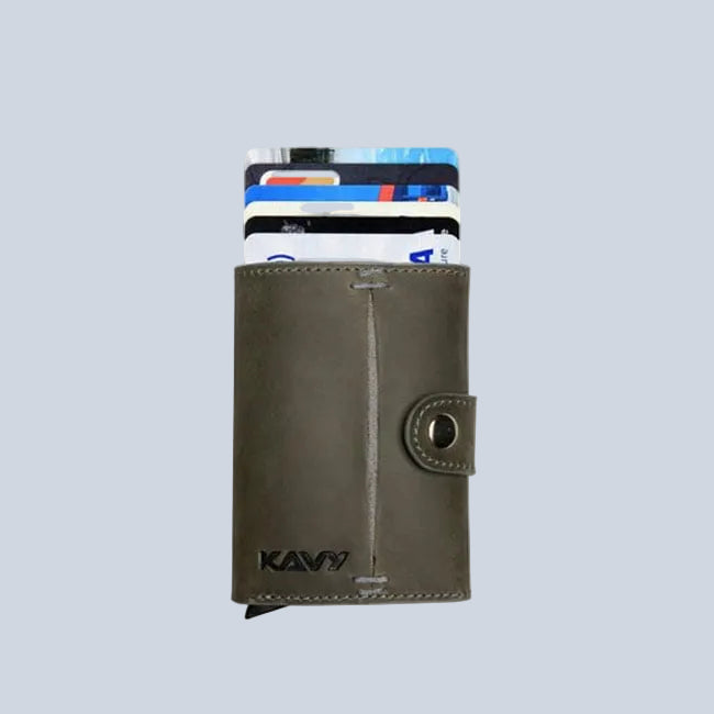 KAVY Credit Card Holder Leather Slim Wallet- Grey product photo