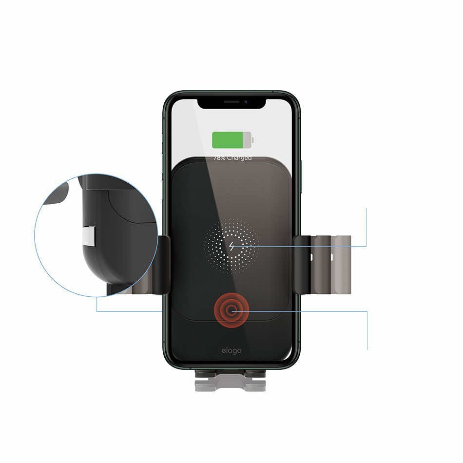 Elago Wireless Car Charger with Auto Clamping Car Mount 15W black product photo