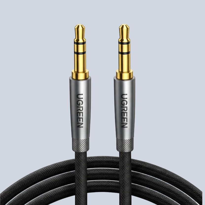 Ugreen 0 5m 3 5mm Metal Alu Case Braided Audio Cable Silver Gray product photo