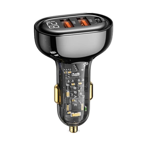 Brave 80W 3-Ports Transparent Digital Display Fast Car Charger PD + Dual QC 3