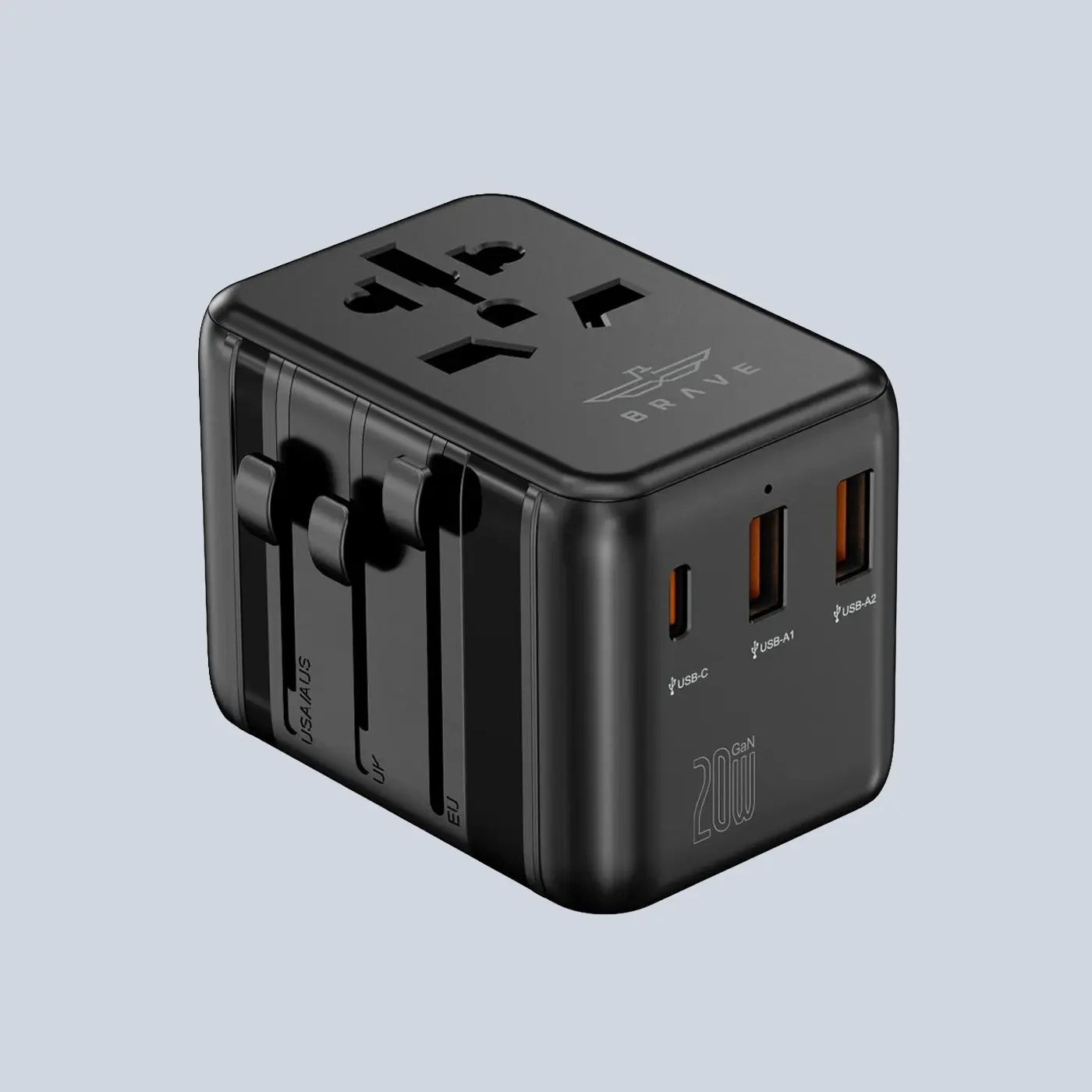 Brave 20W Fast Travel Charger GAN 3 Port + AC Adapter product photo