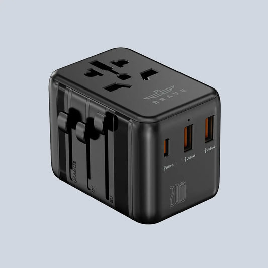 Brave 20W Fast Travel Charger GAN 3 Port + AC Adapter product photo