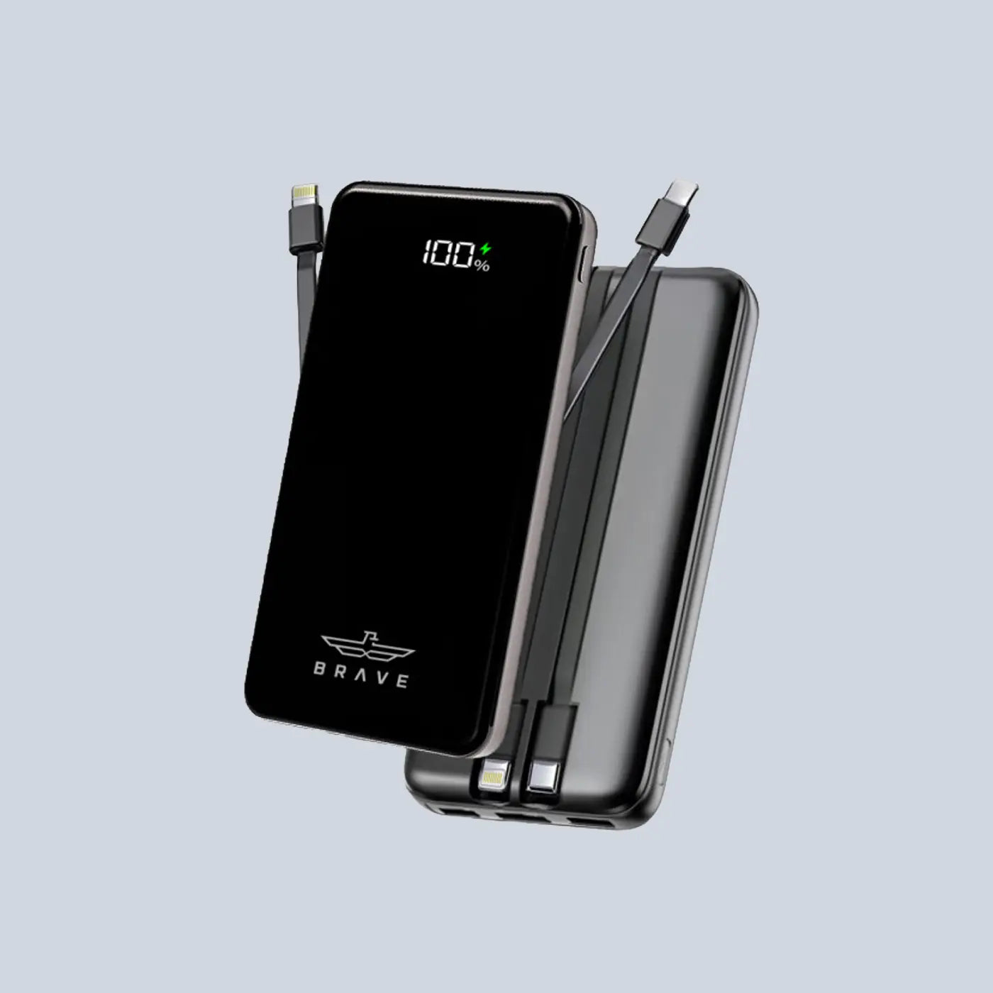 BRAVE 12000mAh Power Bank Built-in USB-C & Lightning Cables product photo