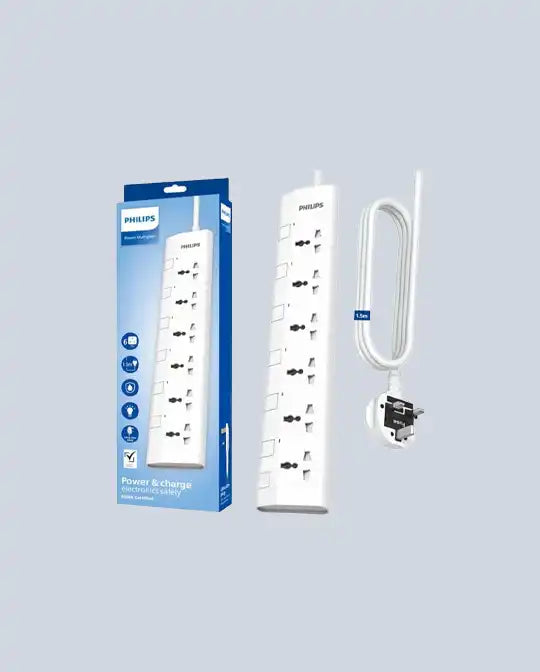 Philips 6-Way Universal Power Extension Cord 1 5M White product photo