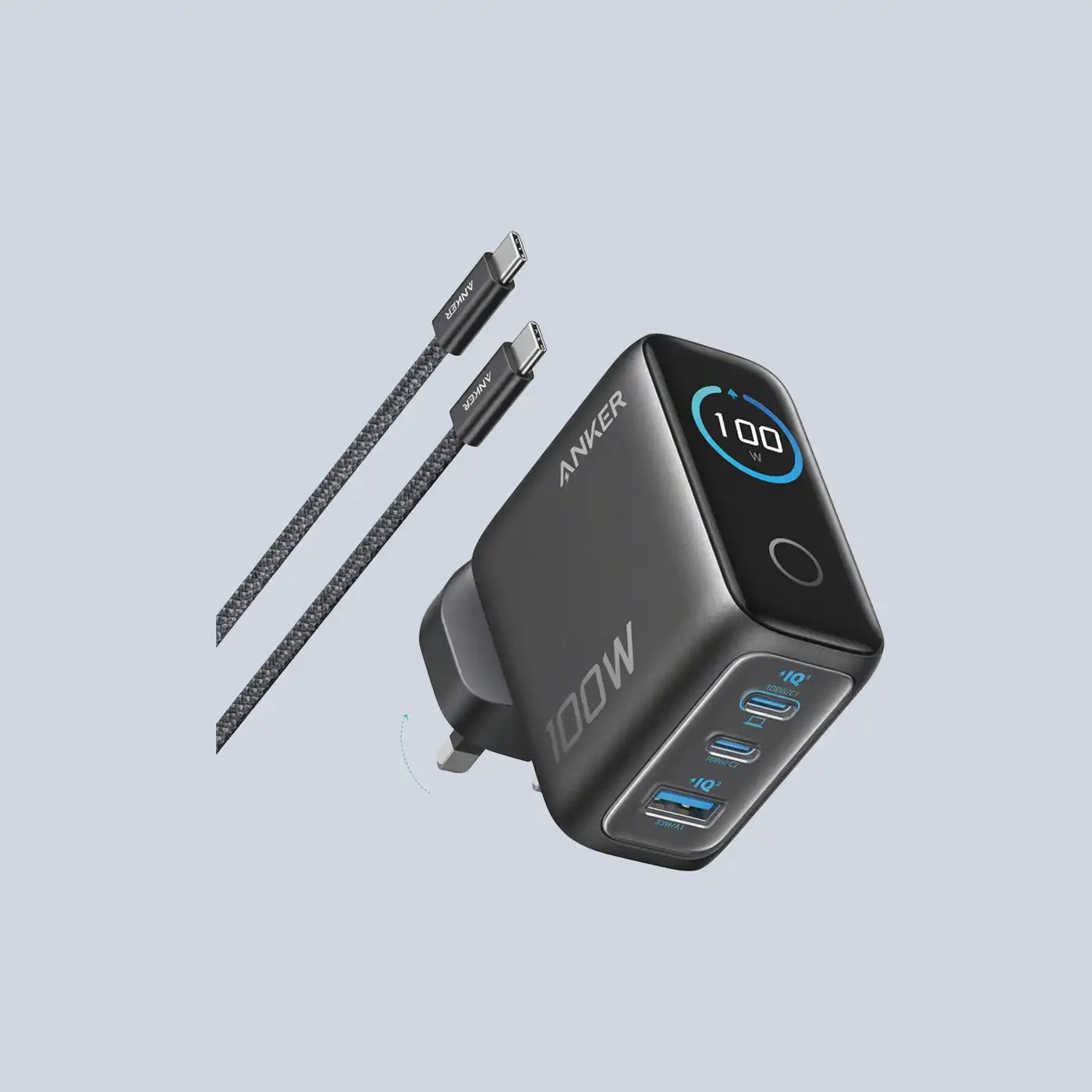 Anker Wall Charger 100W Max USB C Charger 3-Port GaN Black product photo