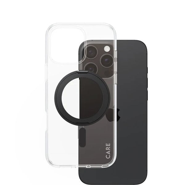 PanzerGlass iPhone 16 Pro CARE Feature Case Transparent w Black Kickstand &