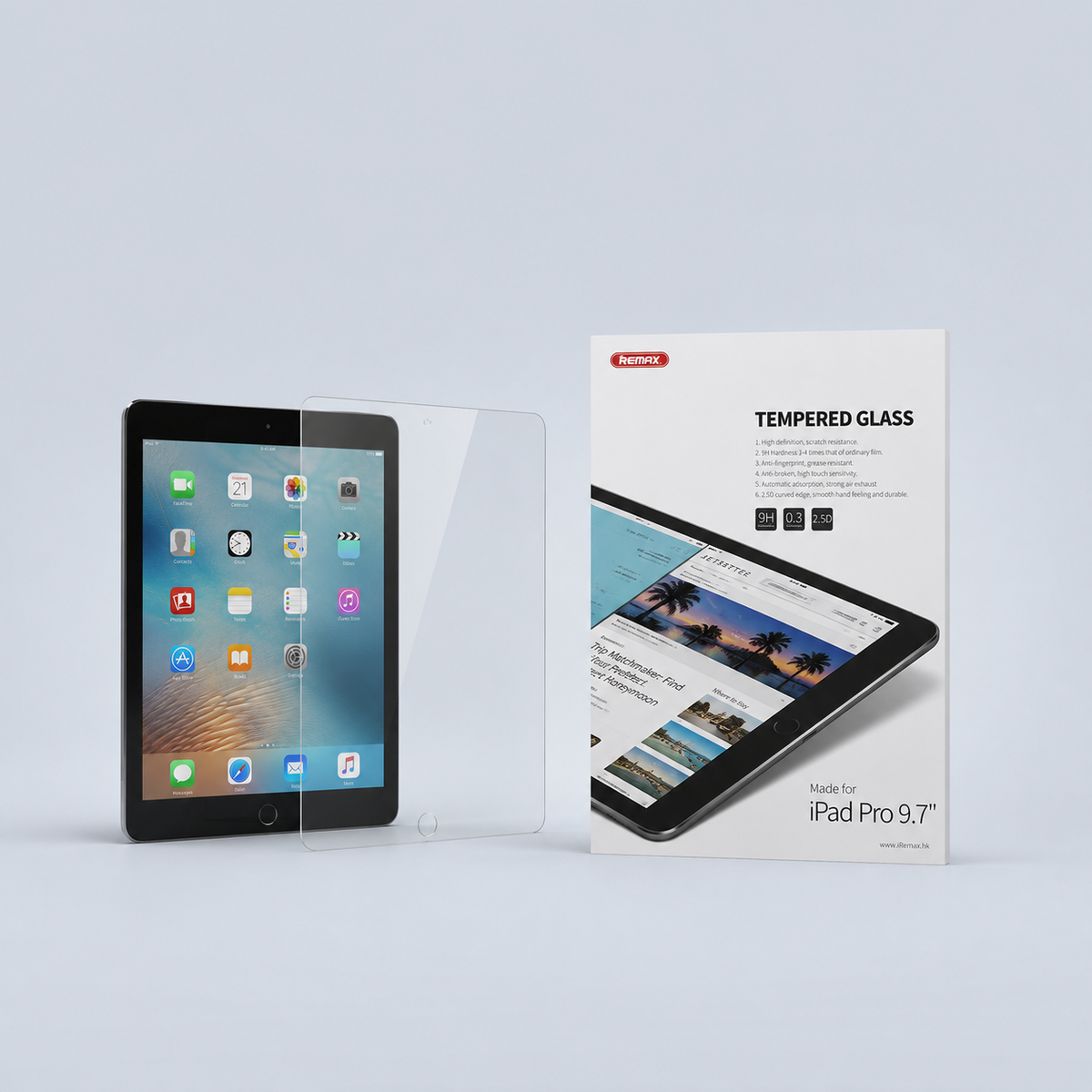 حماية شاشة زجاجية معززة ⁦Remax 9H⁩ لجهاز ⁦iPad Pro 9.7⁩ بوصة - شفاف