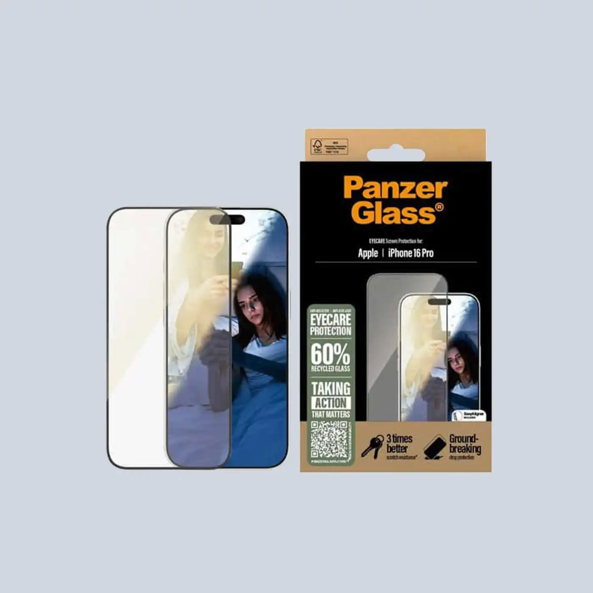 PanzerGlass EyeCare Screen Protector iPhone 16 Pro | Ultra-Wide Fit
