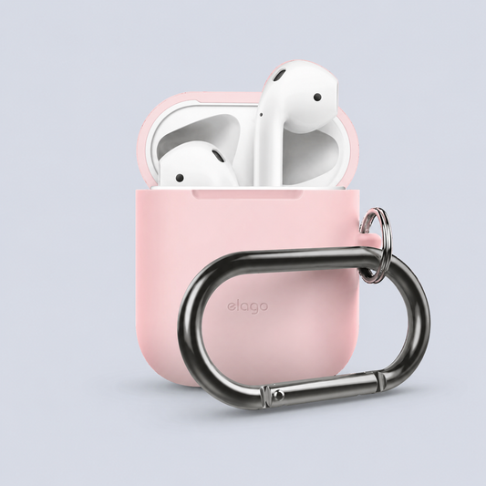 elago Airpods Protective Case - Silicone Hang Case with Carabiner Clip Pink Stylish Cover
