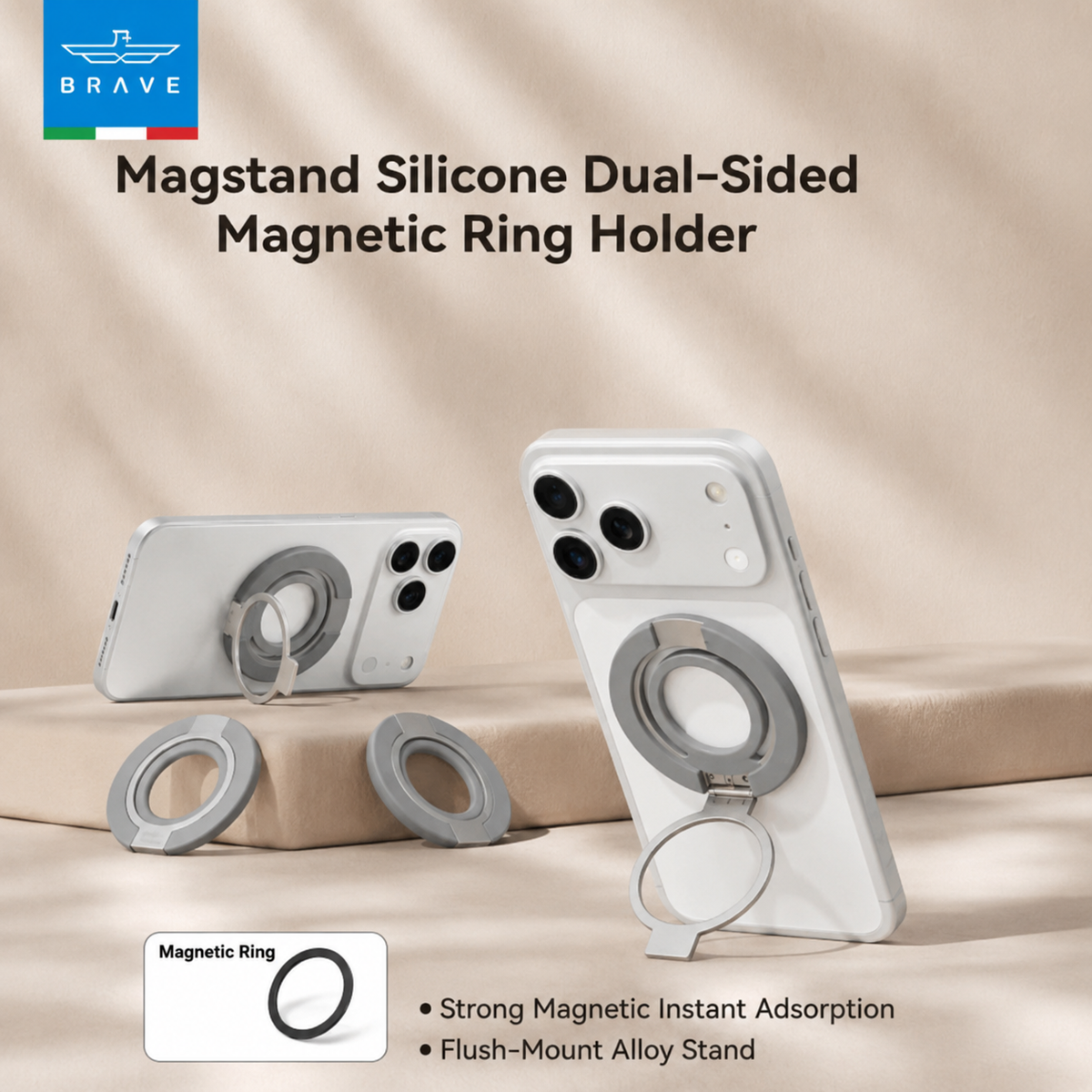 ⁦Brave Grip 3-in-1 Magnetic Grip and Kickstand⁩ – رمادي