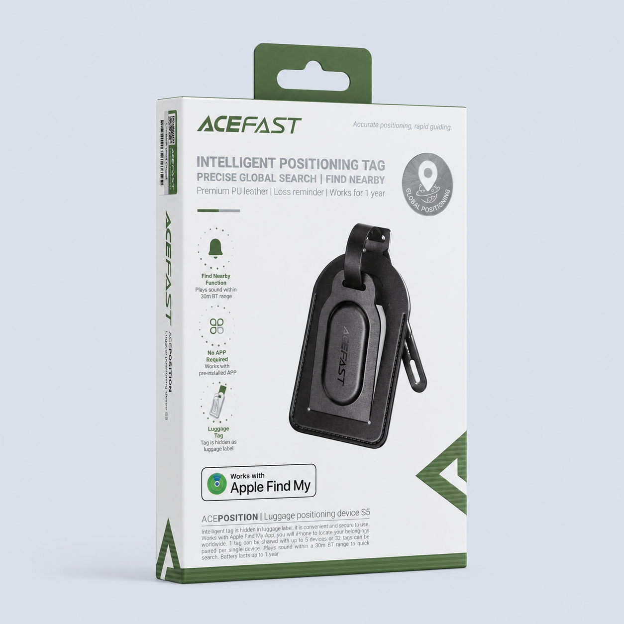 Acefast S5 Intelligent Luggage Positioning Tag – Works with Apple Find My