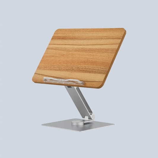 Rotatable 360° Adjustable Book Stand Holder - Wood Brown Aluminum Body product photo
