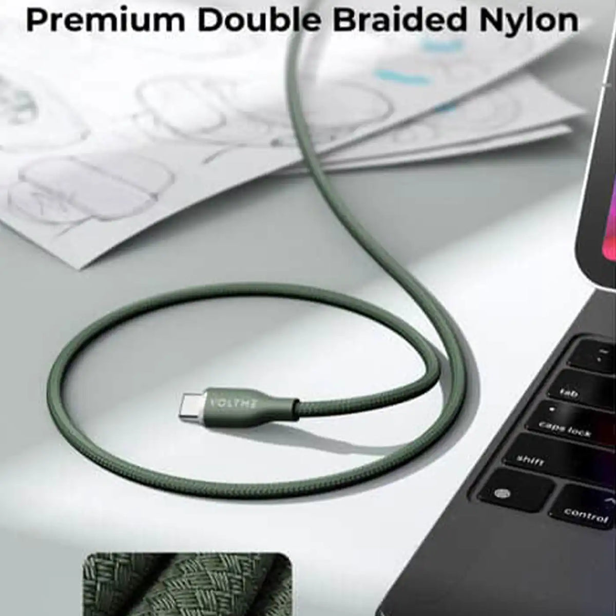 Voltme Powerlink Rugg Double Type C to Lightning 3A / 1.2M Zinc-Alloy Dark Green