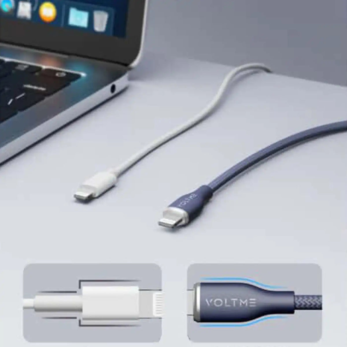⁦Voltme Powerlink Rugg Double Type C to Lightning 3A / 1.2M⁩ رمادي أزرق