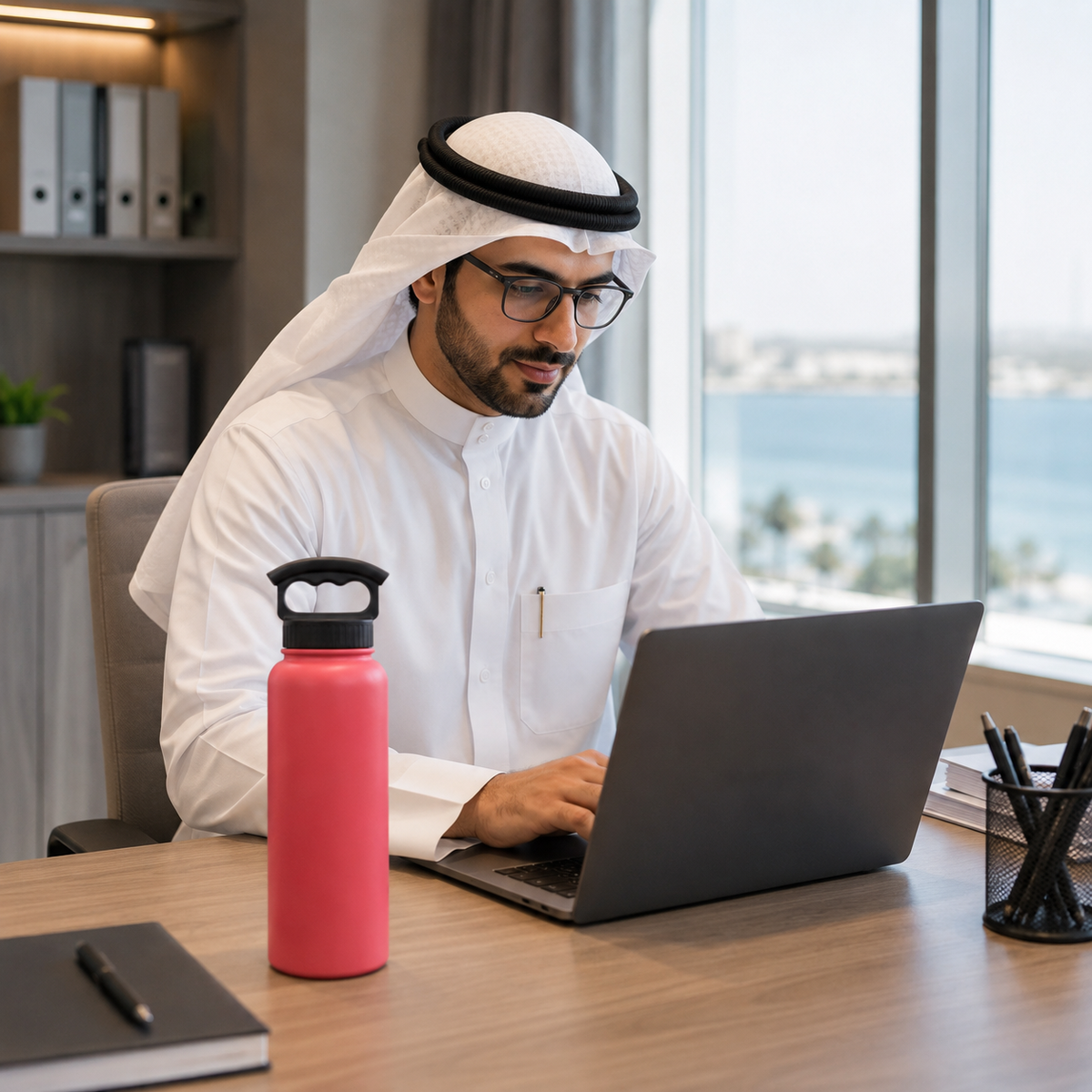 زجاجة ⁦FiftyFifty 34oz⁩ مع غطاء ثلاثي الأصابع - كورال