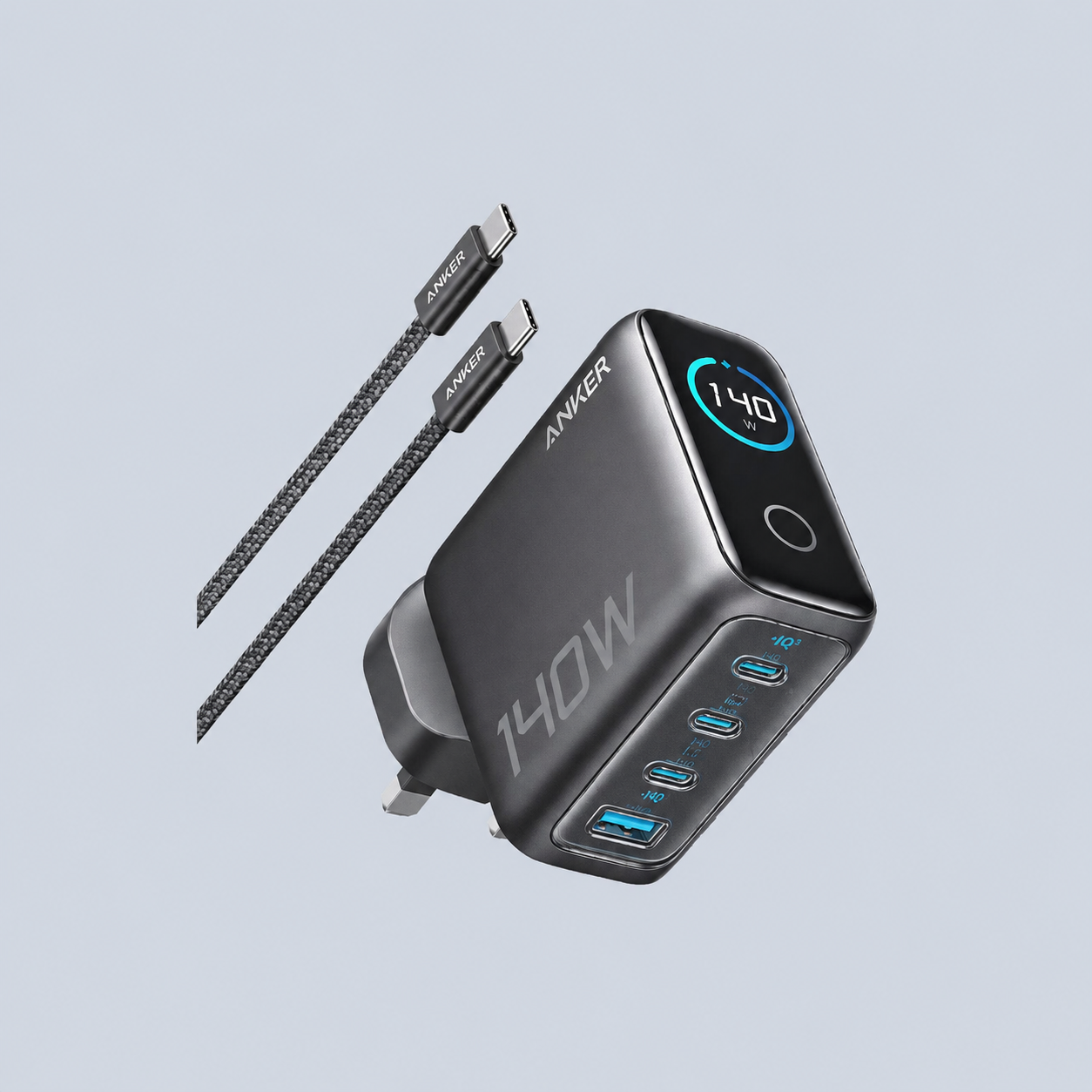 شاحن ⁦Anker 140W 3C-1A⁩ مع شاشة – رمادي داكن