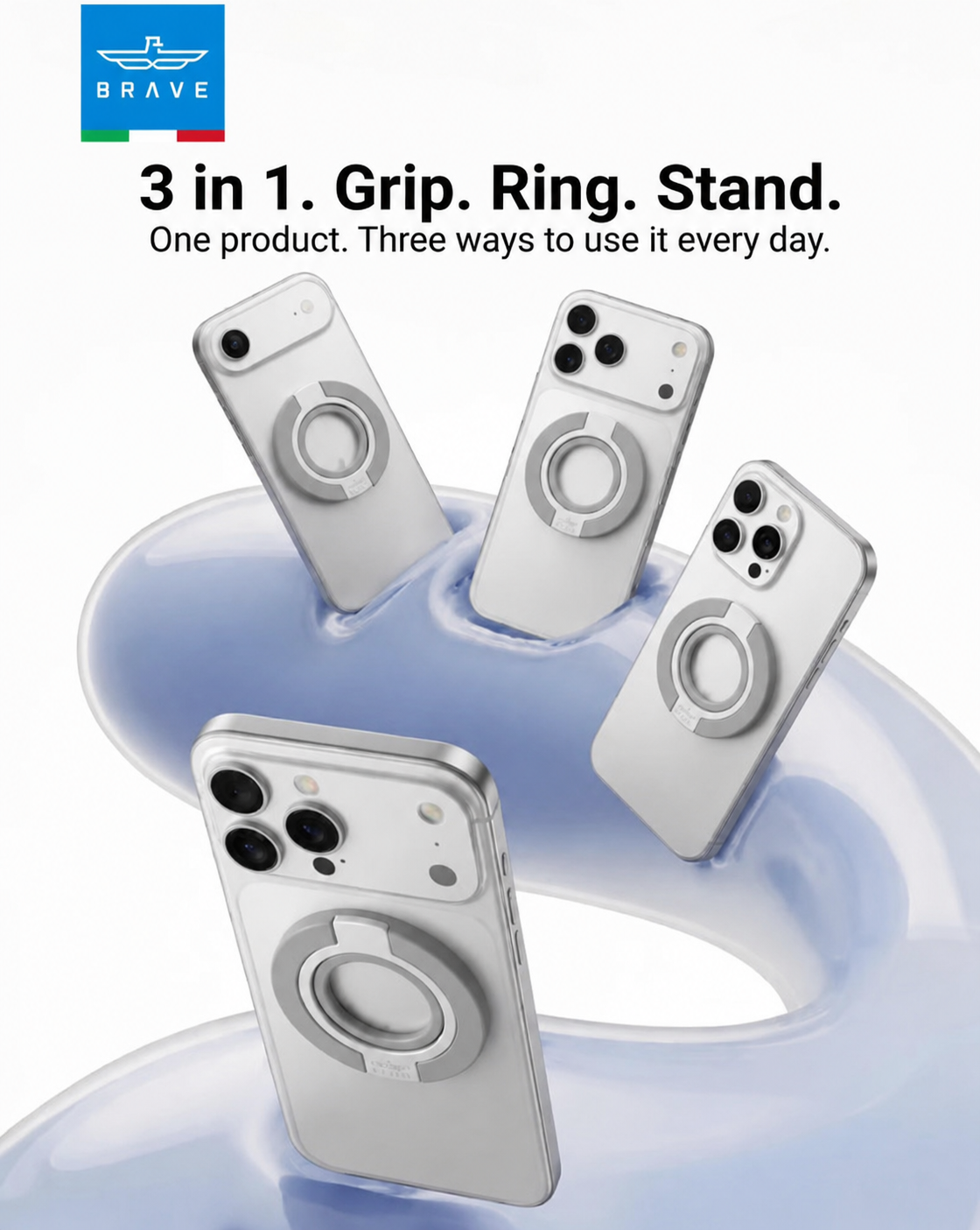 ⁦Brave Grip 3-in-1 Magnetic Grip and Kickstand⁩ – رمادي