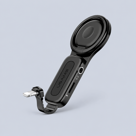 USAMS US-SJ275 Lightning to 3 5mm Ring Holder Adapter - Black