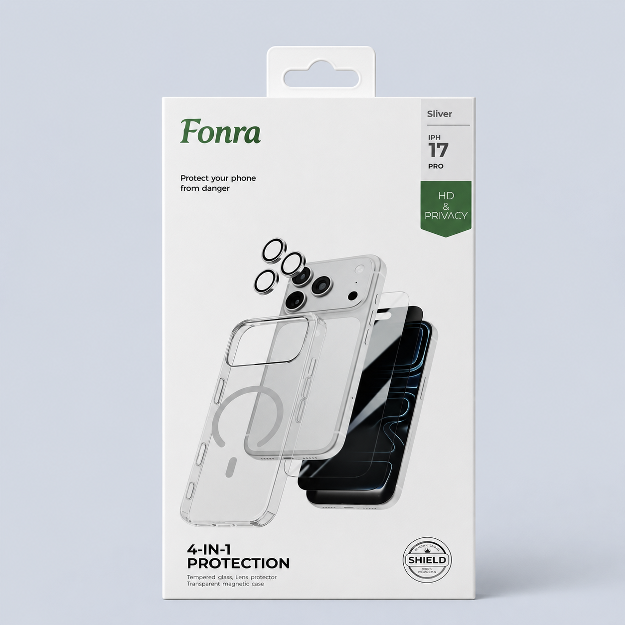 ⁦Fonra 4-in-1 Full Protection Set⁩ لـ ⁦iPhone 17 Pro⁩ – ⁦HD & Privacy⁩