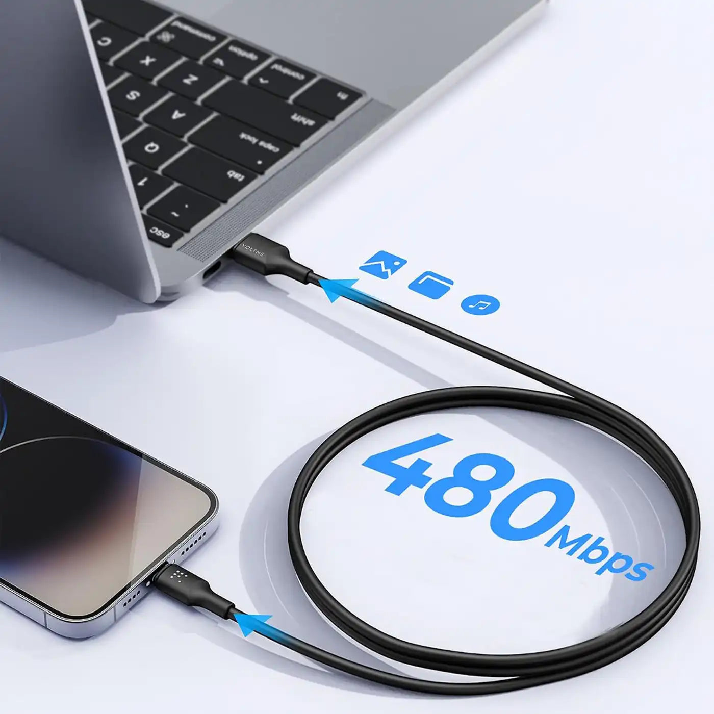 ⁦Voltme Powerlink EDC⁩ سلسلة كابل ⁦USB-A⁩ إلى ⁦Lightning - 1.2M -⁩ أسود