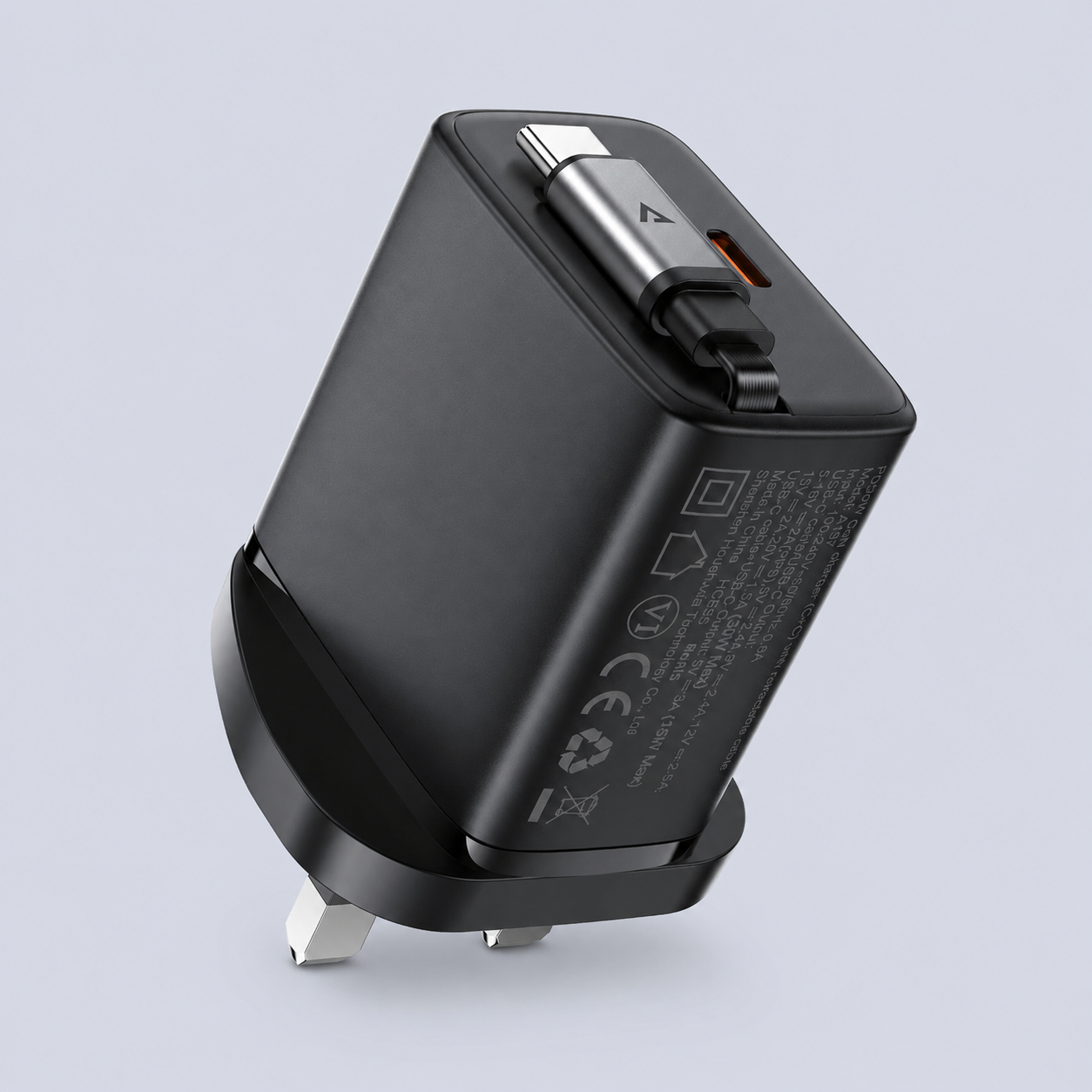 شاحن الحائط ⁦Acefast Fast Charge PD30W GaN (2xUSB-C) -⁩ أسود
