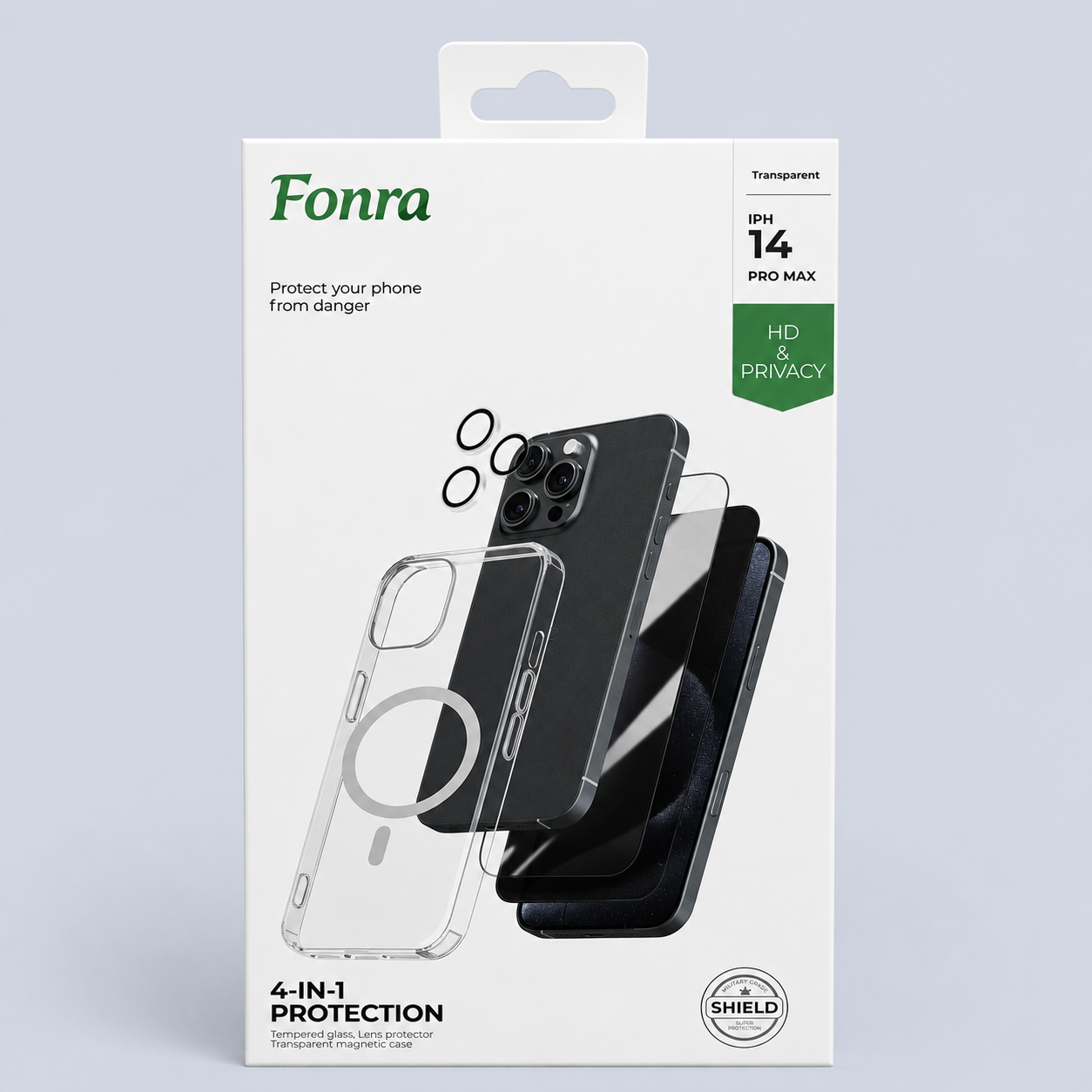 ⁦Fonra 4-in-1 Full Protection Set for iPhone 14 Pro Max⁩ – ⁦HD & Privacy⁩