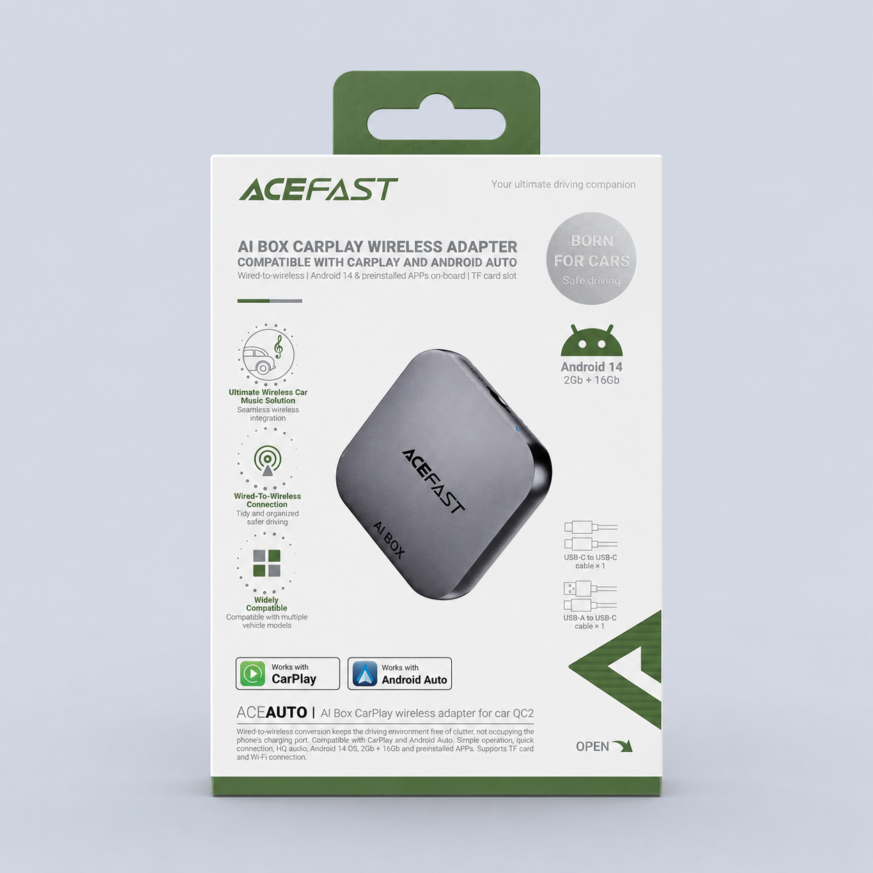 Acefast Aceauto Ai Box Wireless CarPlay & Android Auto Adapter – QC2