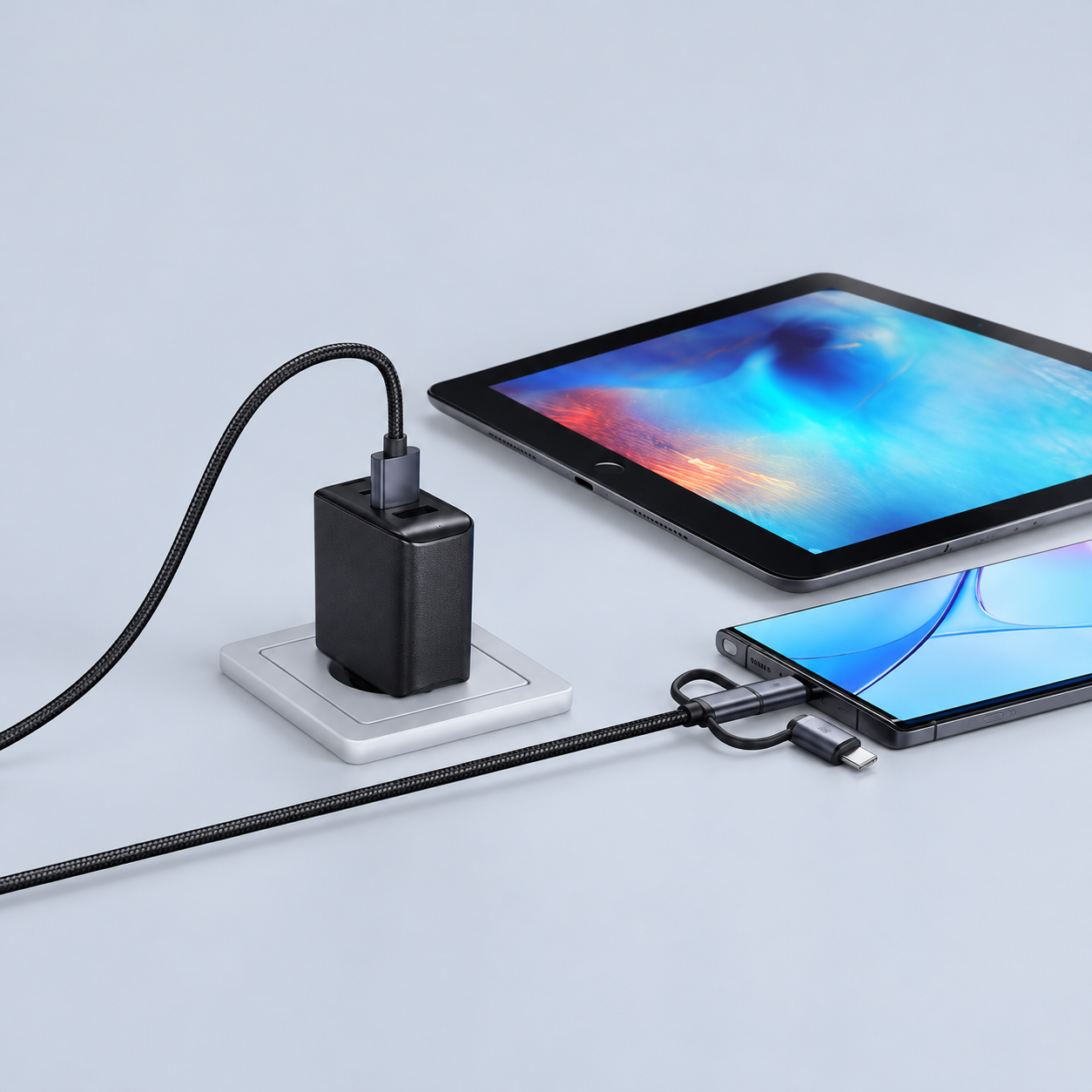 Acefast C27-01 3-in-1 USB-A to Micro + Lightning  / USB-C adapters Charging 1.2m - Gray / Black
