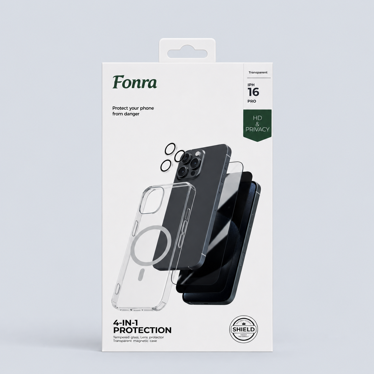 Fonra 4-in-1 Full Protection Set for iPhone 16 Pro – HD & Privacy