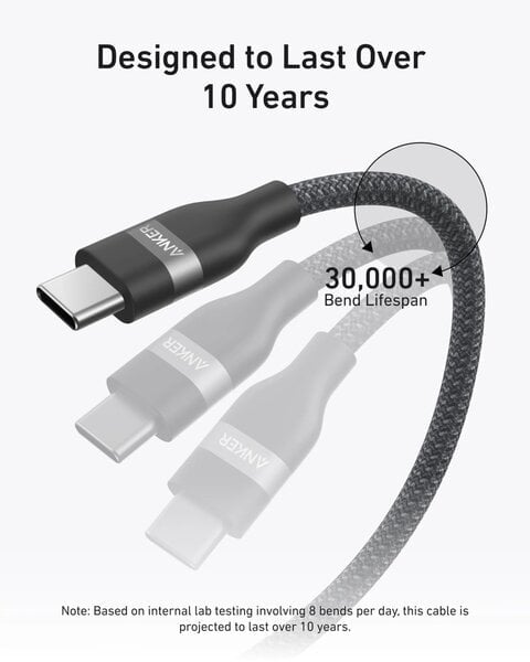 Anker USB-C to USB-C Cable 240W Upcycled-Braided 0 9m 3ft - Black additional product image