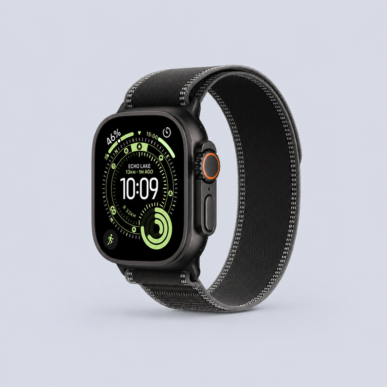 Apple Watch Ultra 3 GPS + Cellular, 49mm Black Titanium Case with Black/Charcoal Trail Loop - M/L