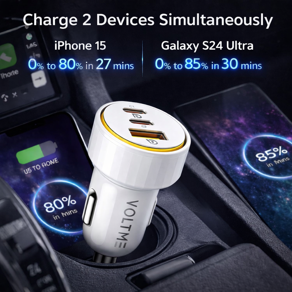 Voltme Cazo 65 CCA 65W 3 Ports Car Charger White product image