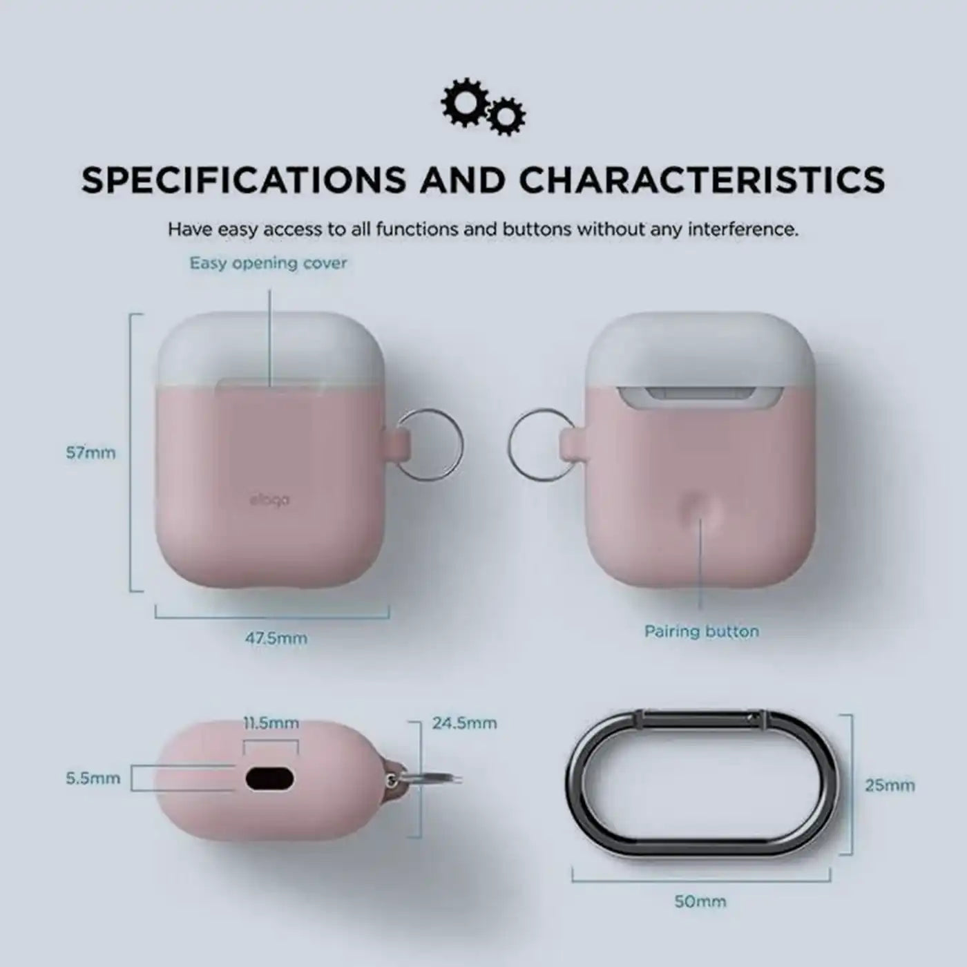 جراب ⁦Elago Duo Hang⁩ ل ⁦AirPods -⁩ جسم وردي/غطاء أبيض، أزرق باهت