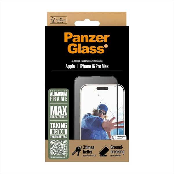 PanzerGlass iPhone 16 6 9" Pro Max Screen Protector Aluminum Frame Ultra-Wide