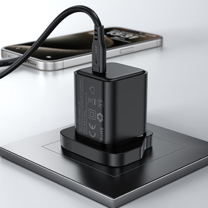 شاحن الحائط السريع ⁦Acefast PD45W GaN (1xUSB-C) -⁩ أسود