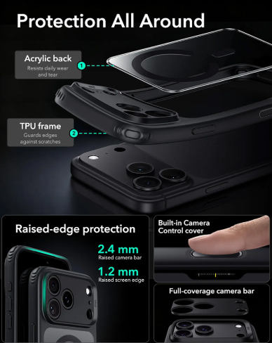 ESR MagSafe Case for iPhone 18 Pro / 17 Pro – Clear Black