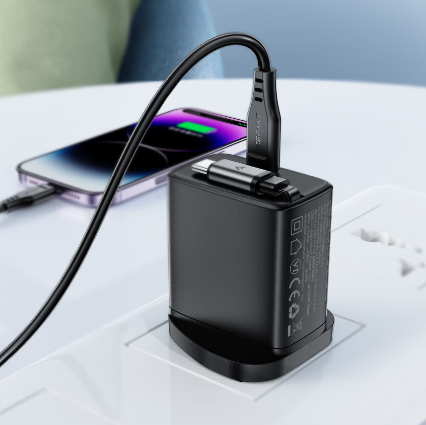شاحن الحائط ⁦Acefast Fast Charge PD30W GaN (2xUSB-C) -⁩ أسود