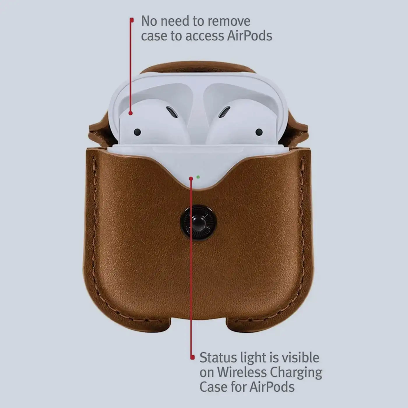 ⁦TwelveSouth AirSnap⁩ | غطاء جلدي واقي مع مشبك لمنع الفقدان لعناصر ⁦AirPods -⁩ بني