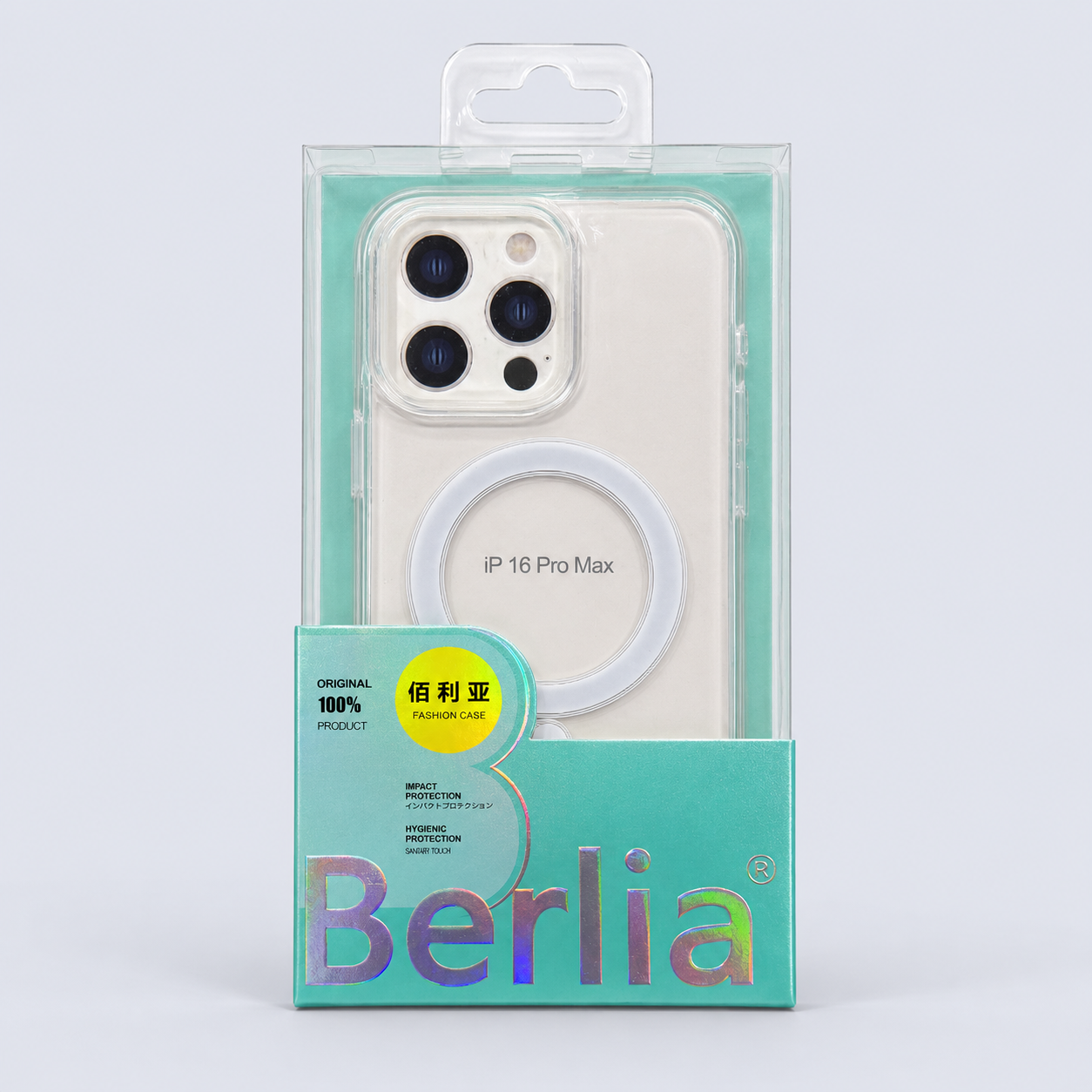 حافظة ⁦Berlia MagSafe⁩ لهاتف ⁦iPhone 16 Pro Max -⁩ شفافة