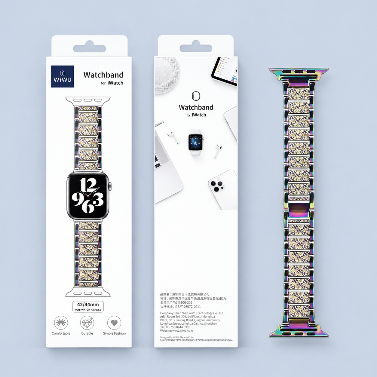 طلقات ⁦WiwU Ultra Thin Steel Belt Three Beads With Diamond Watchband⁩