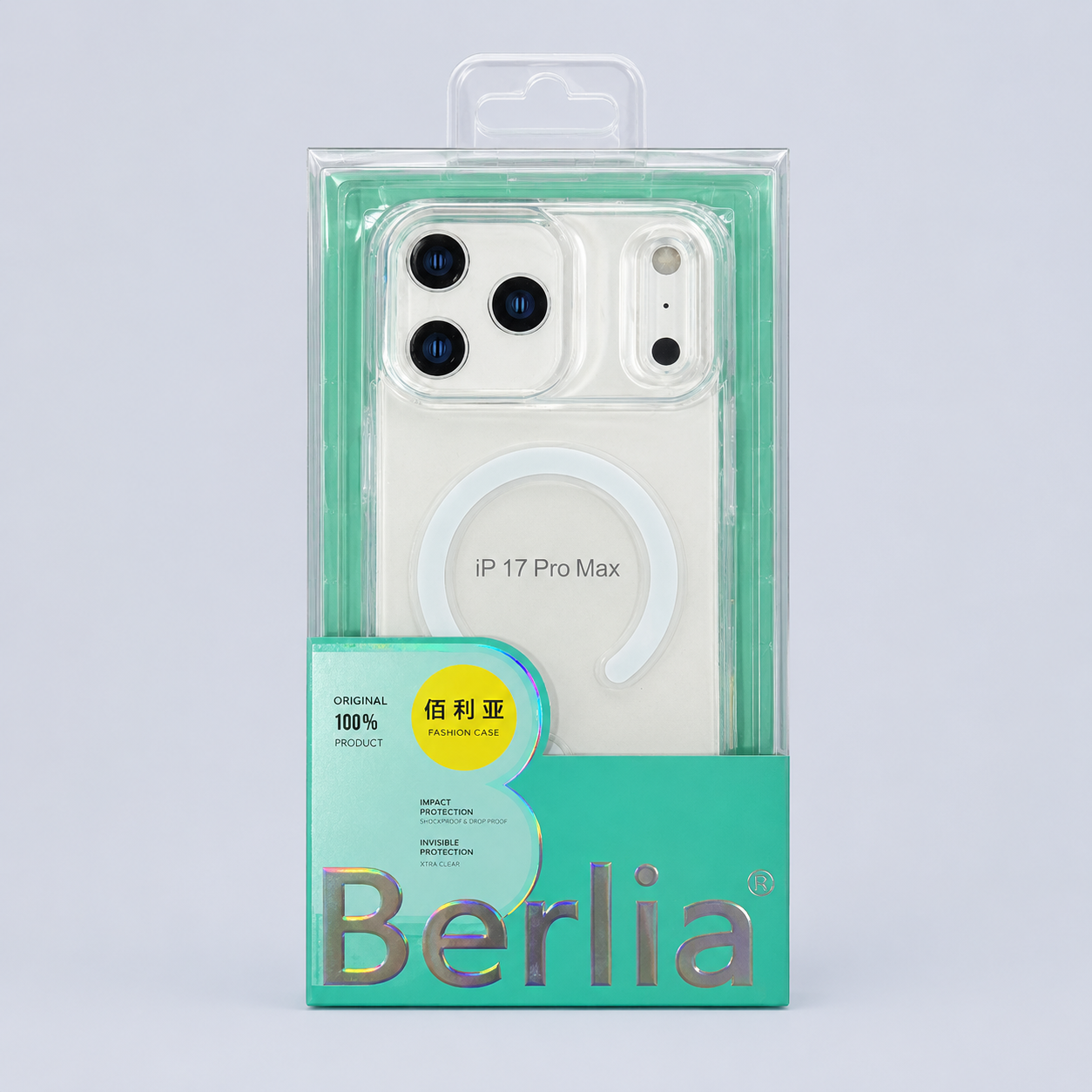 حافظة ⁦Berlia MagSafe⁩ لهاتف ⁦iPhone 17 Pro Max -⁩ شفاف
