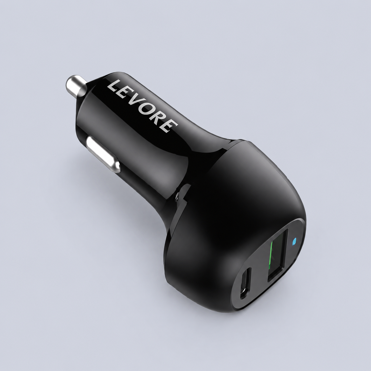 Levore Car Charger 45W 1XUSB-C PD and 1XUSB-A QC3 Port - Black