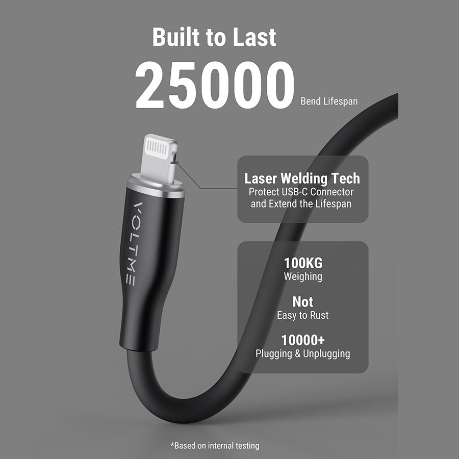كابل ⁦Voltme USB-C⁩ إلى ⁦Lightning⁩ سريع ⁦2⁩م - أسود