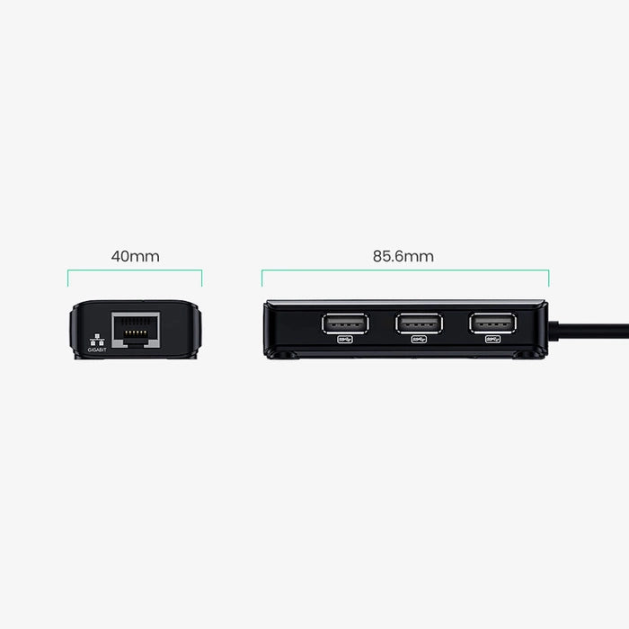 Ugreen 20264 RJ45 USB-A Network Adapter 10 100Mbps with three USB-A 2 0 ports - Black